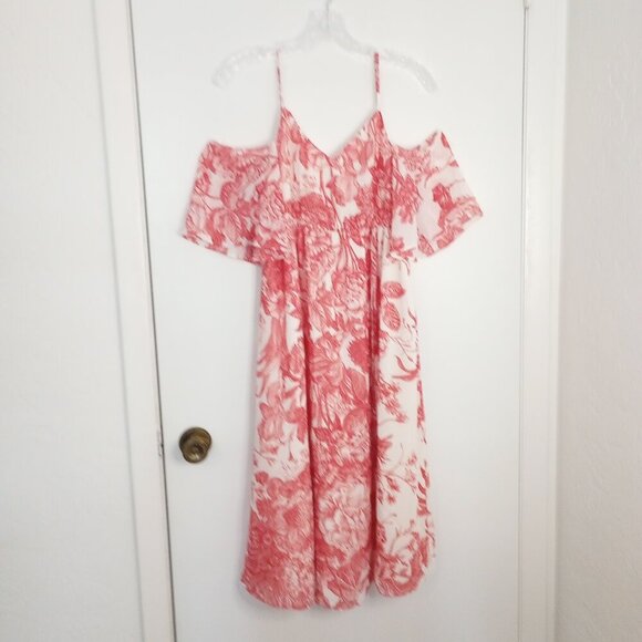 Loft Maternity Pink Floral Toile Off-Shoulder Dress - Picture 1 of 10